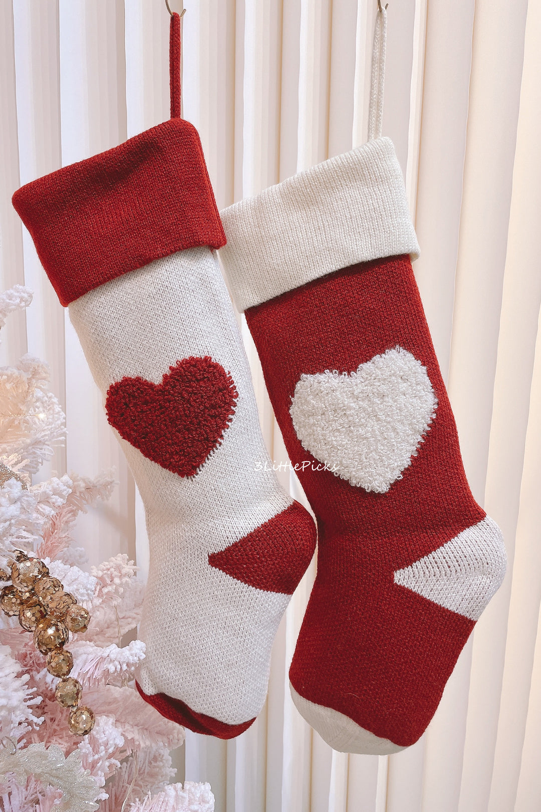 Sweet Heart Knitted Christmas Stocking (pair)