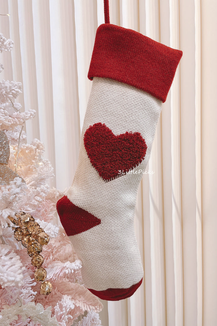 Sweet Heart Knitted Christmas Stocking (pair)