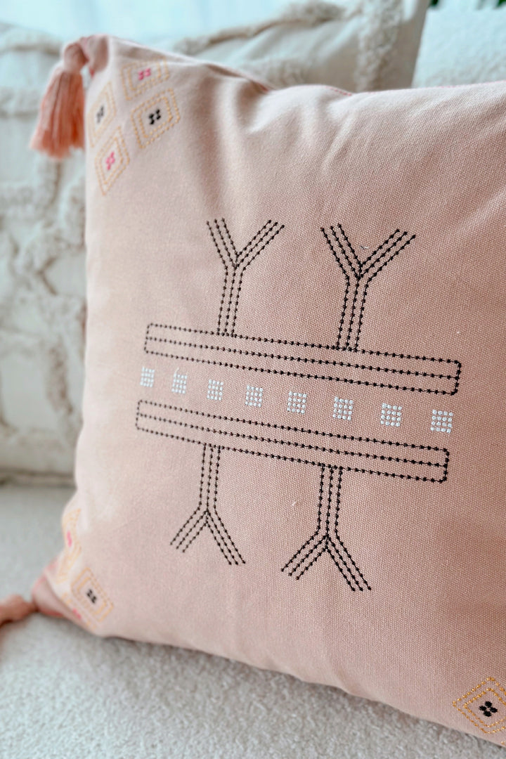 Moroccan Styled Embroidered Cushion Cover Pastel Coral