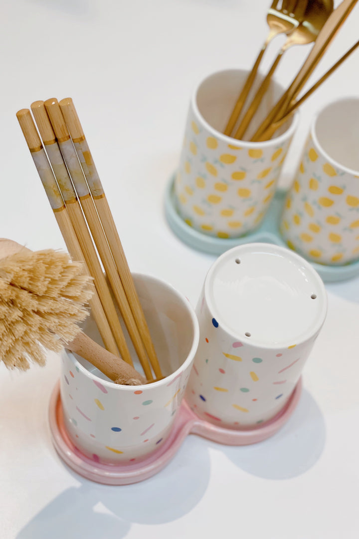 Pastel Prints Cutlery Jar Set