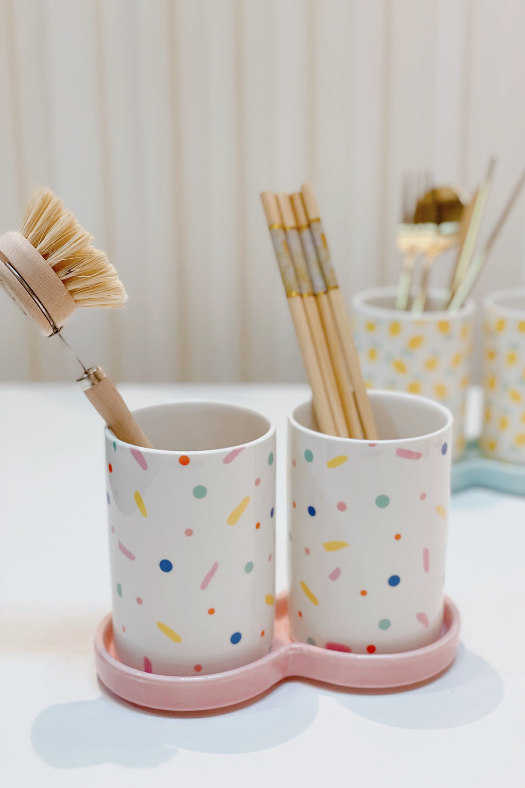 Pastel Prints Cutlery Jar Set