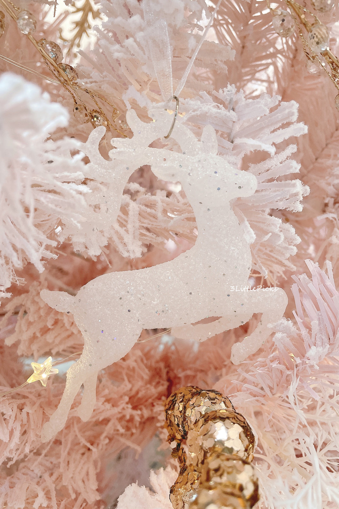 White Glittered Deer Ornament