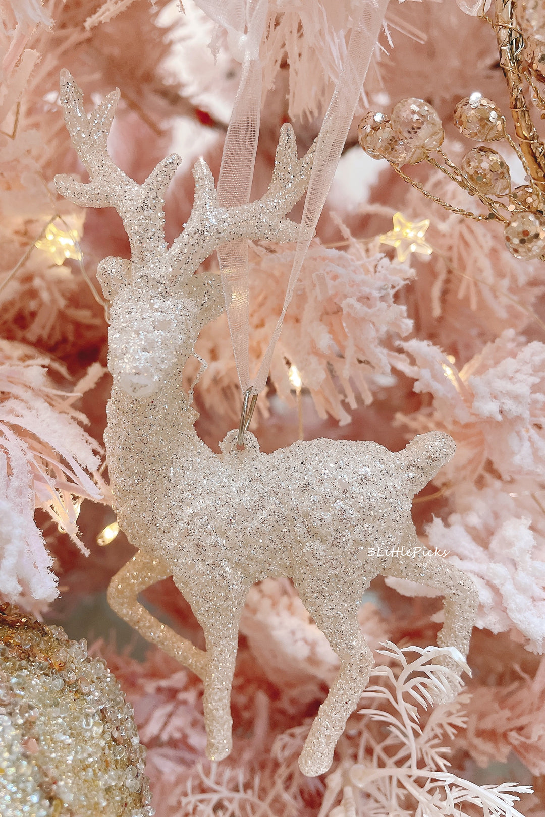 Champagne White Glittered Deer Ornament