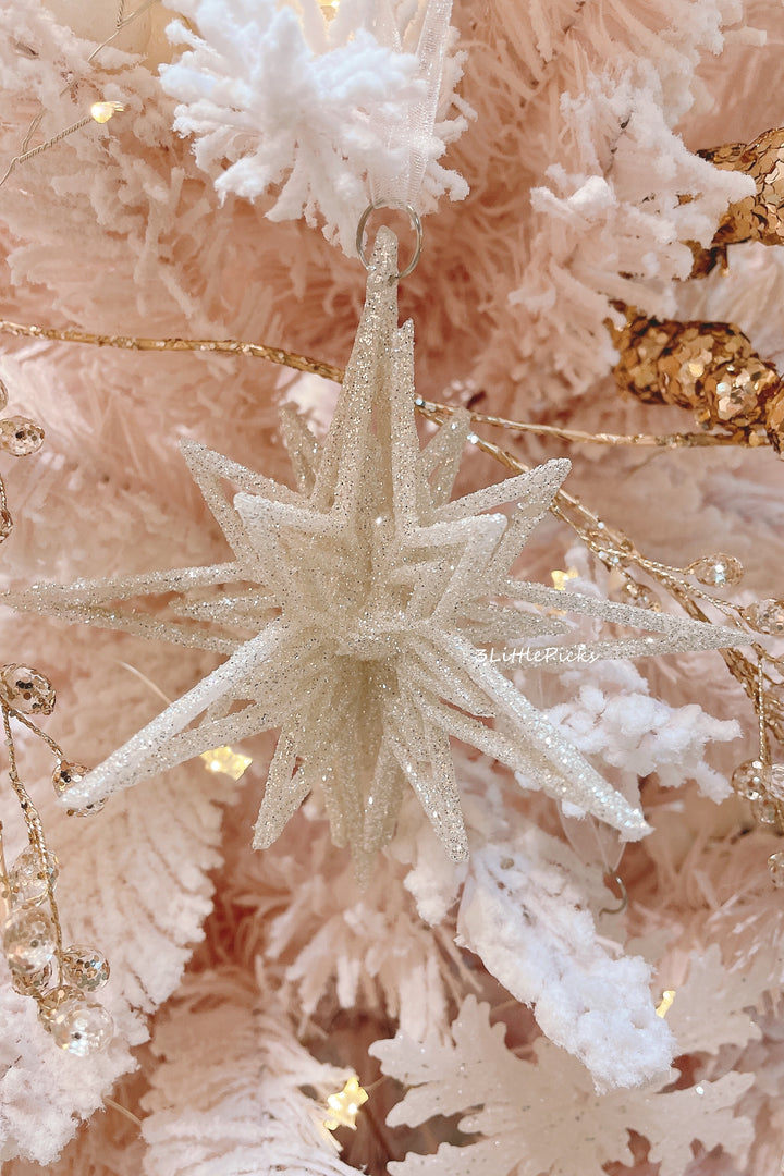 Champagne White Glitter Star Crystal Ornament