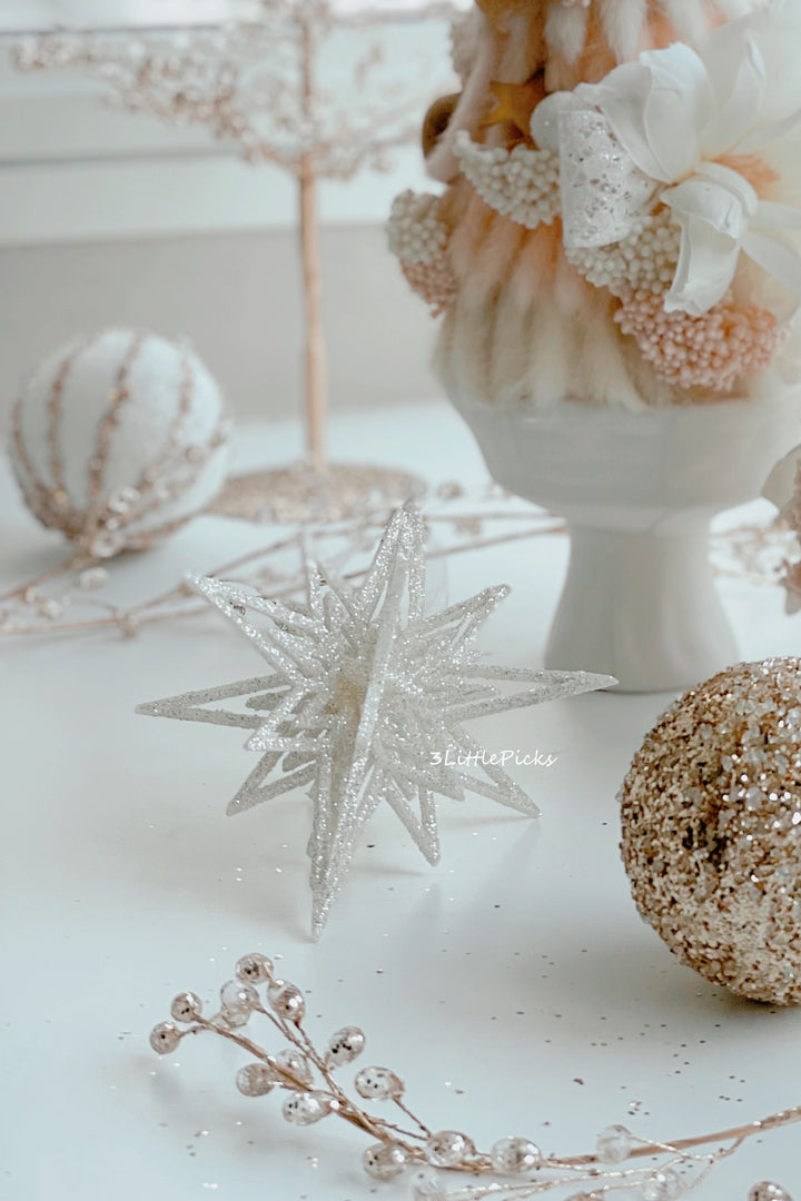 Champagne White Glitter Star Crystal Ornament