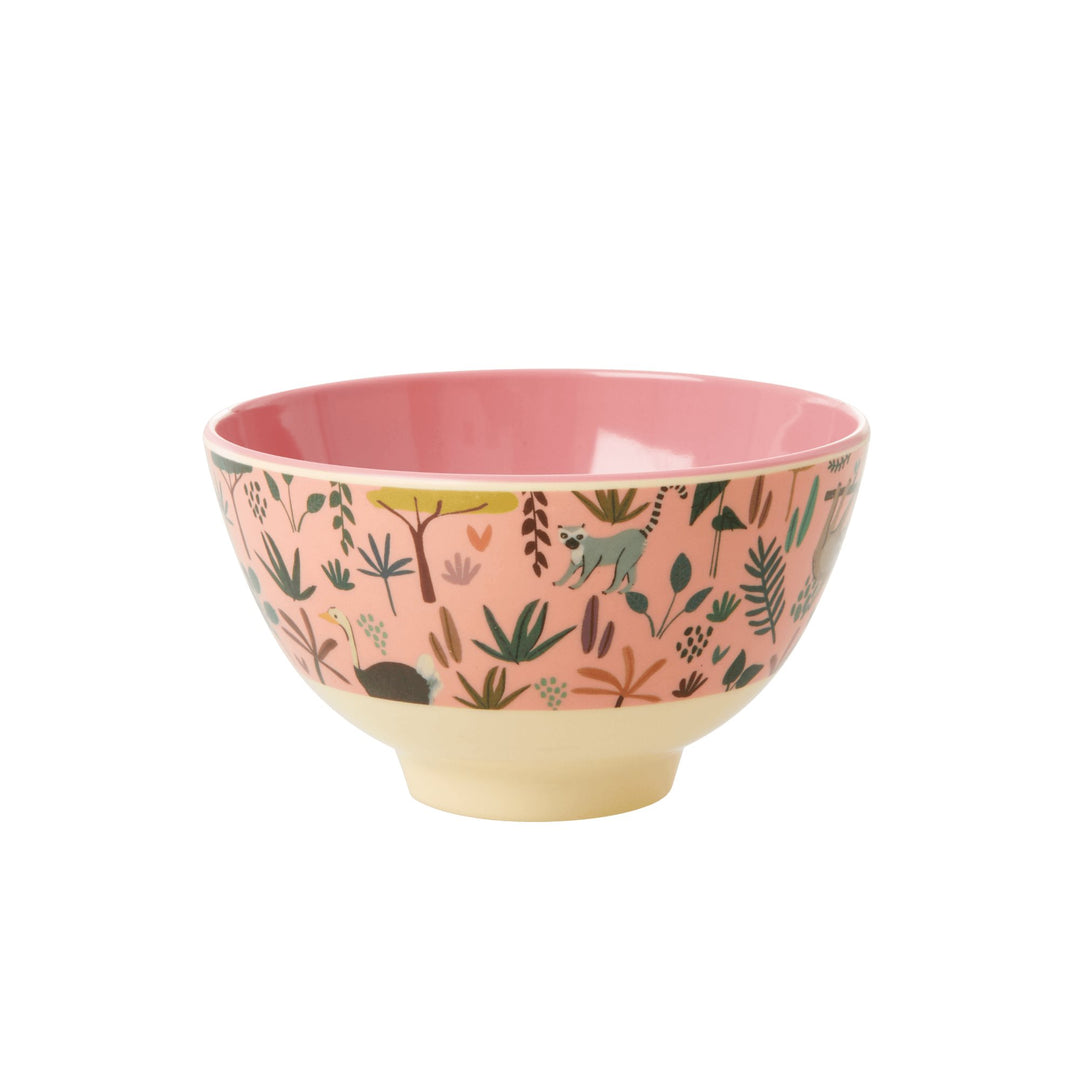 Jungle Animals All Over Kids Small Bowl Pastel Coral