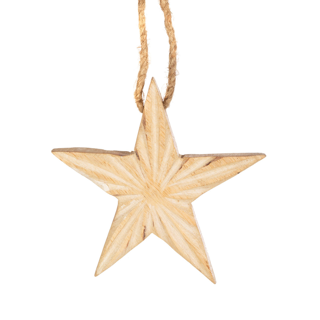 Natural Wood Whitewashed Star Hanging Decoration