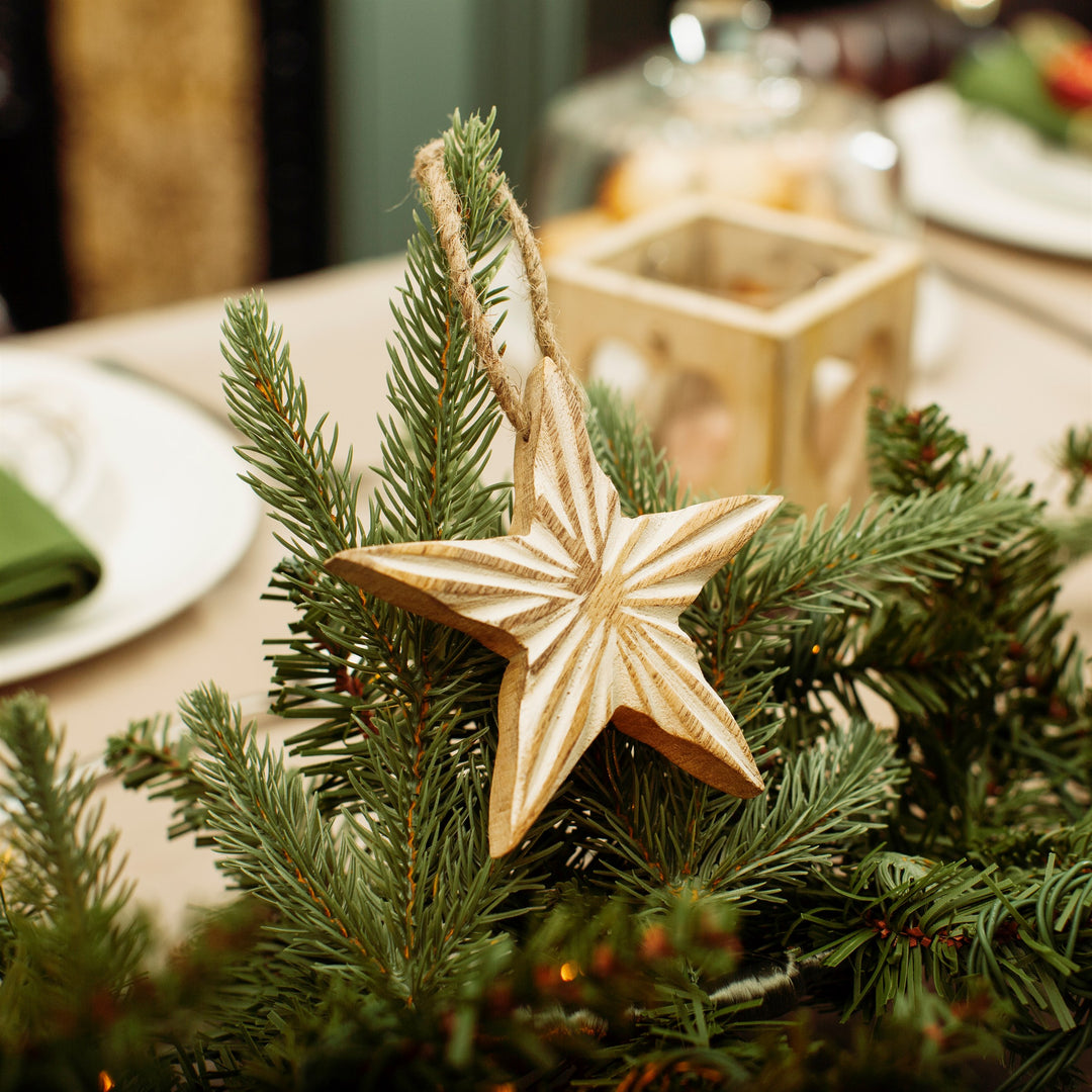 Natural Wood Whitewashed Star Hanging Decoration