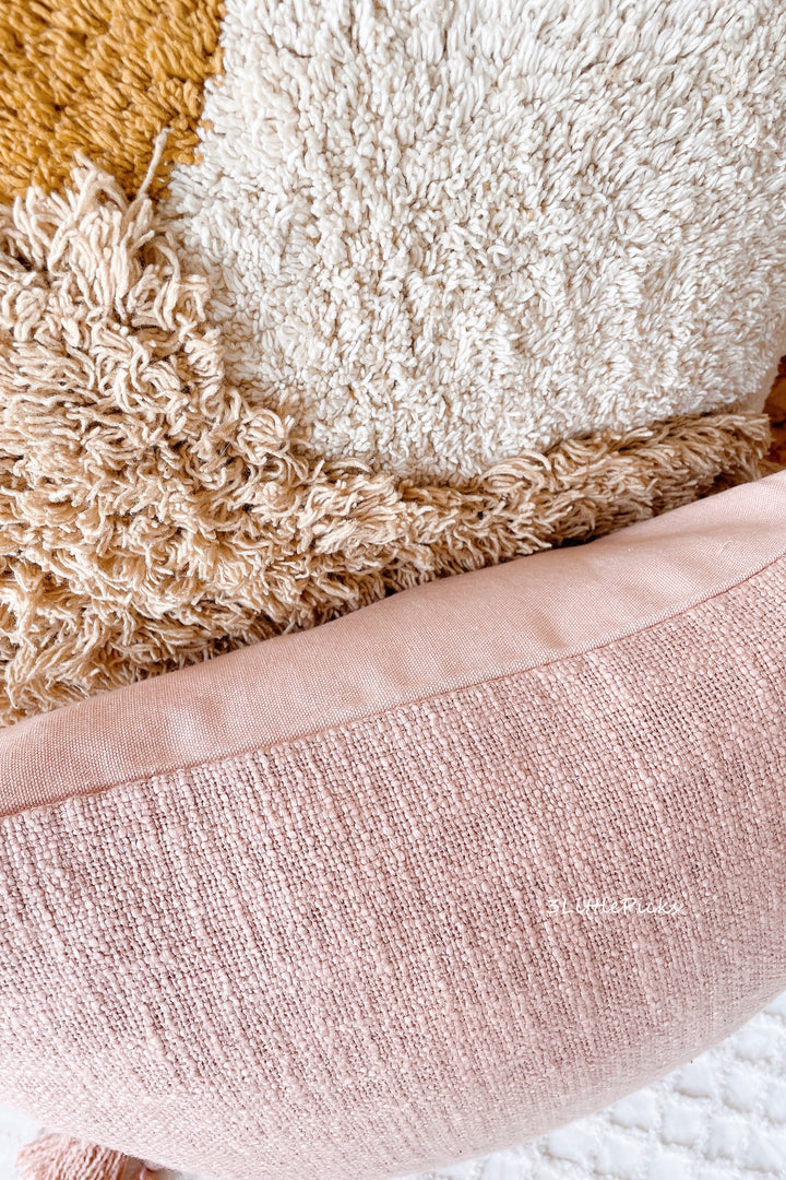 Dusty Peach Pink Cotton Slub Square Cushion Cover with Tassels