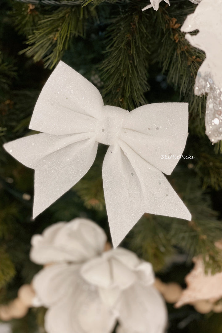 Glittered White Bow Set (pack of 4)