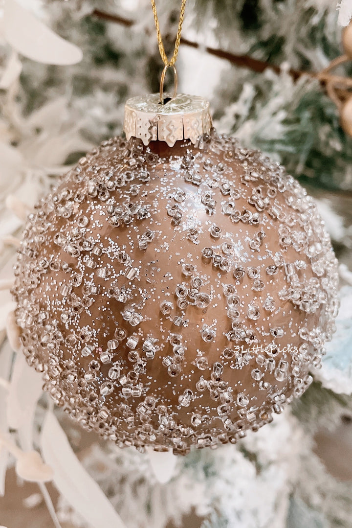 Silver Sparkle Beads Brown Glass Bauble